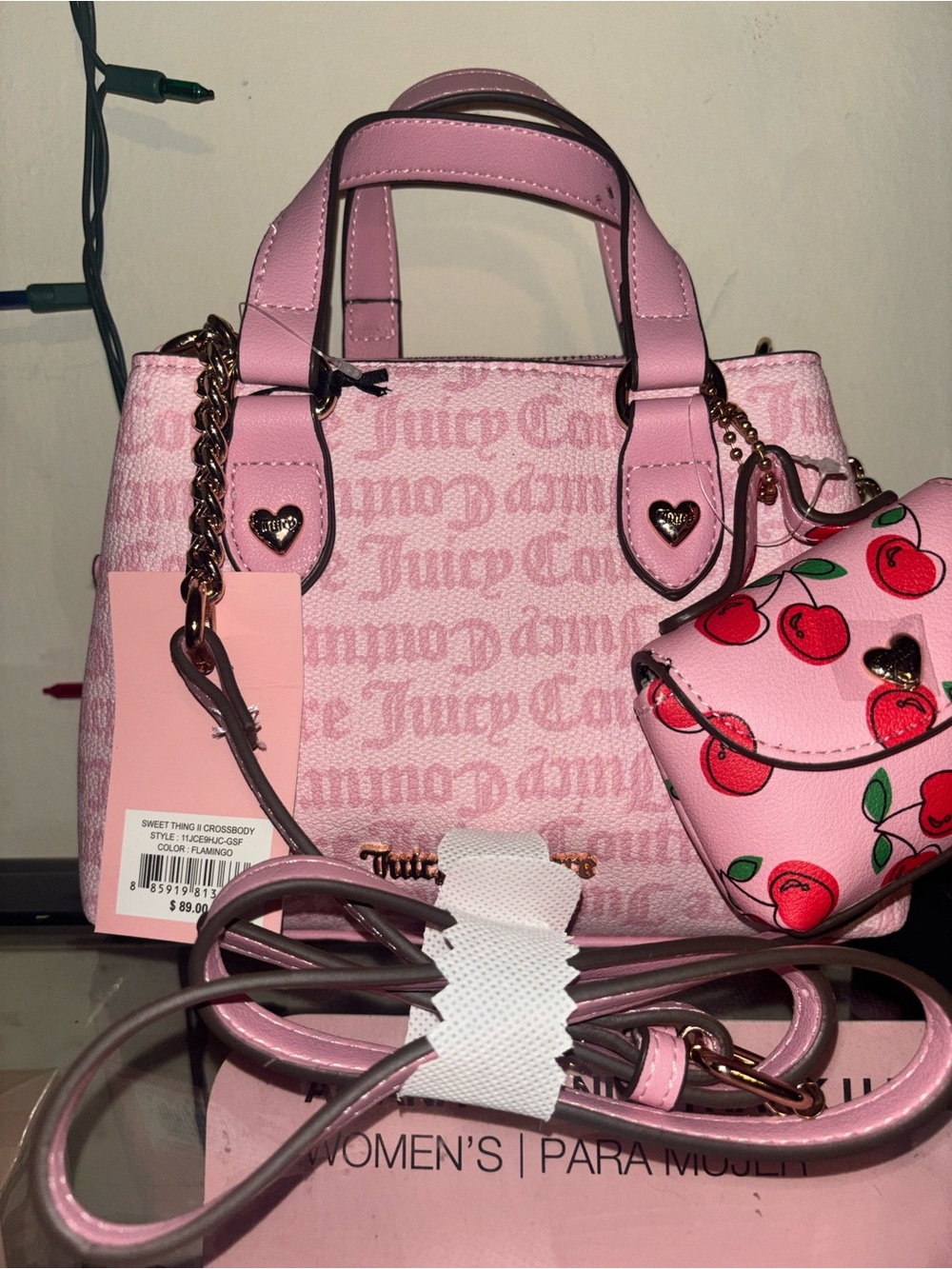 Juicy Couture Pink Cherry Mini Satchel with Crossbody Strap